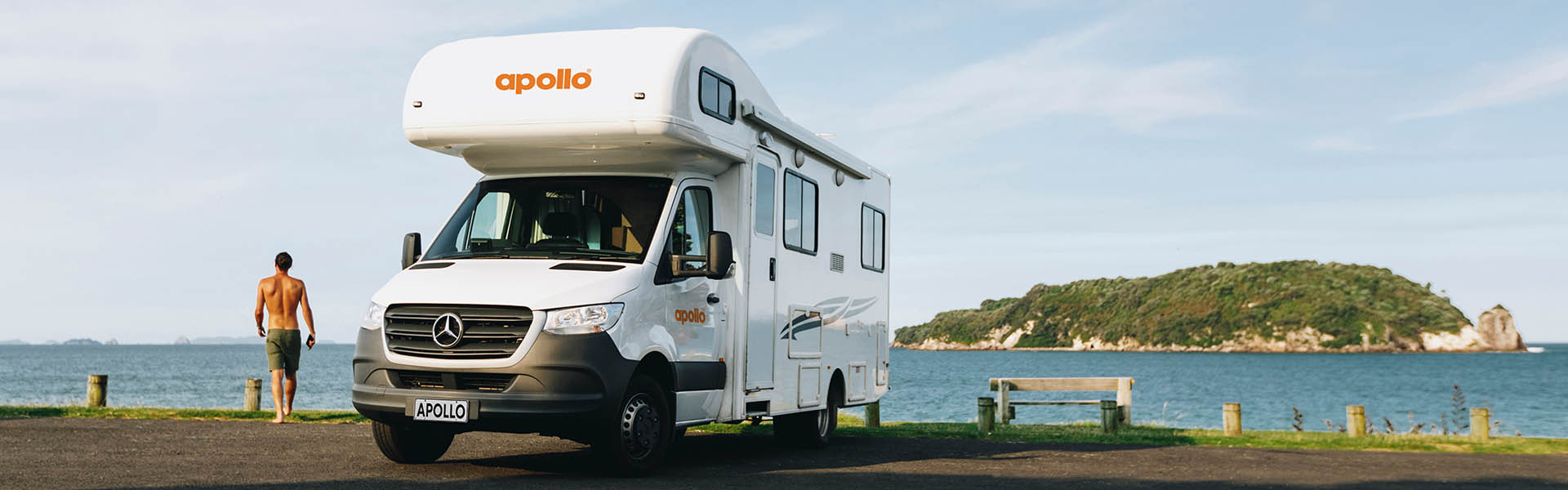 Apollo rental motorhome in front of beach