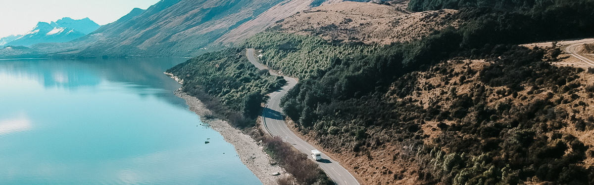 campervan for hire driving nearby Christchurch